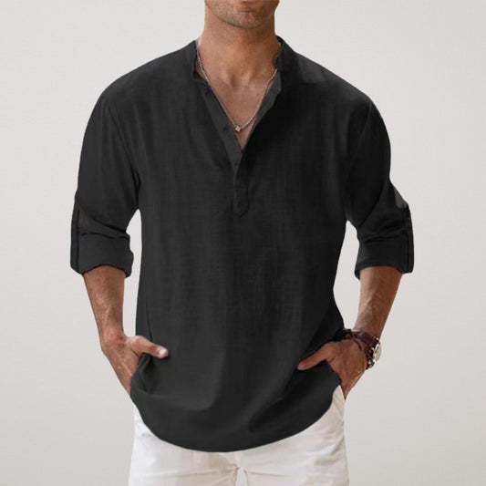 Camisa Henley de algodón efecto lino