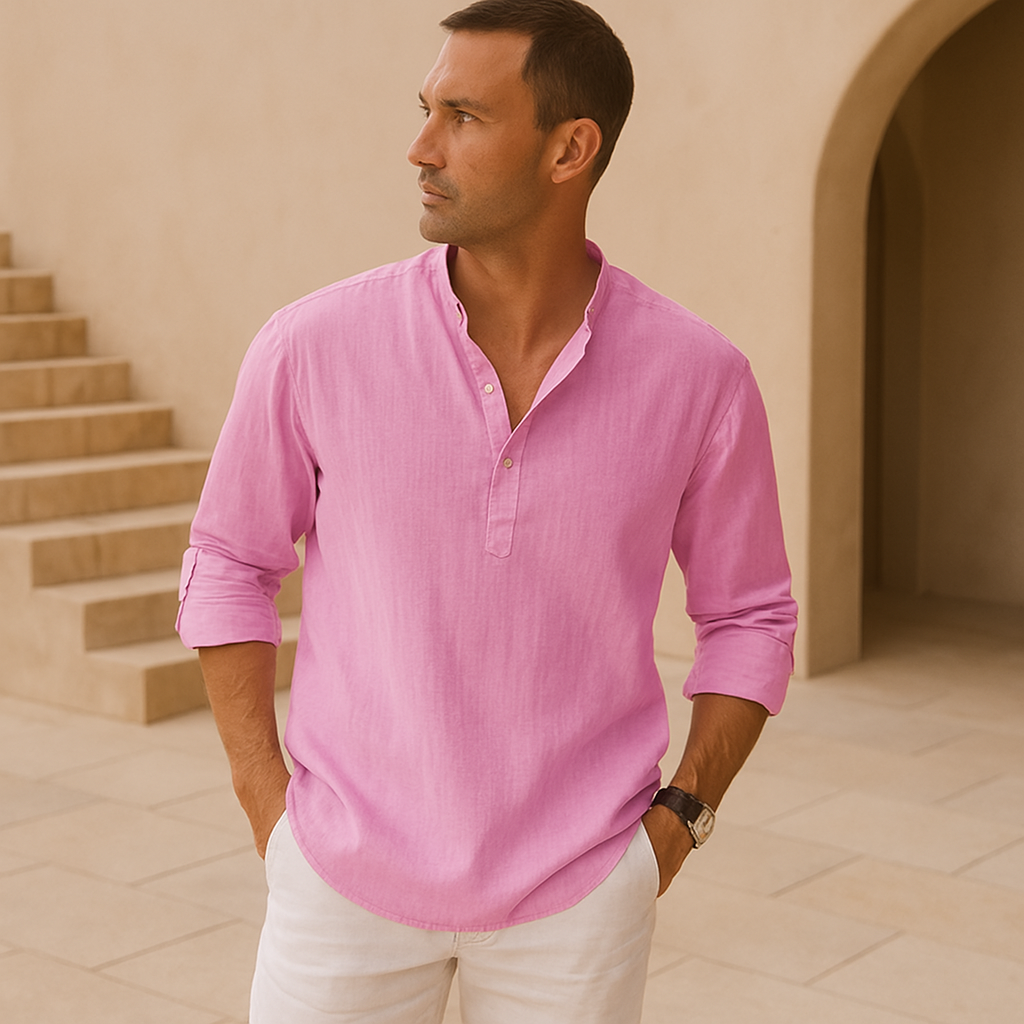 Camisa Henley de algodón efecto lino