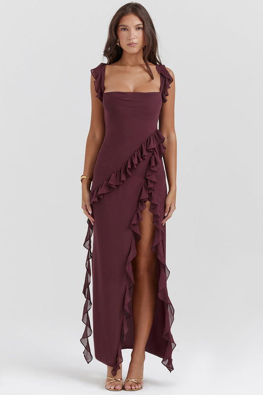 Vestido largo Amira – Ciruela oscuro