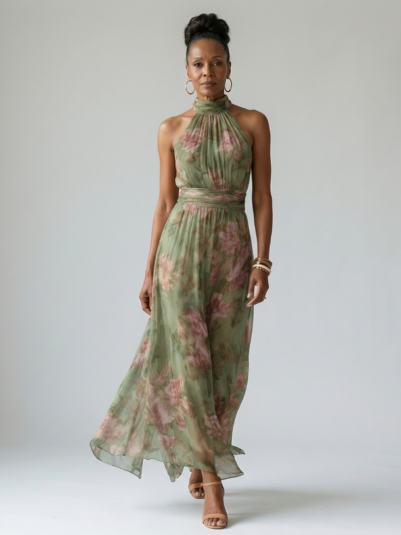 Vestido midi con cuello halter