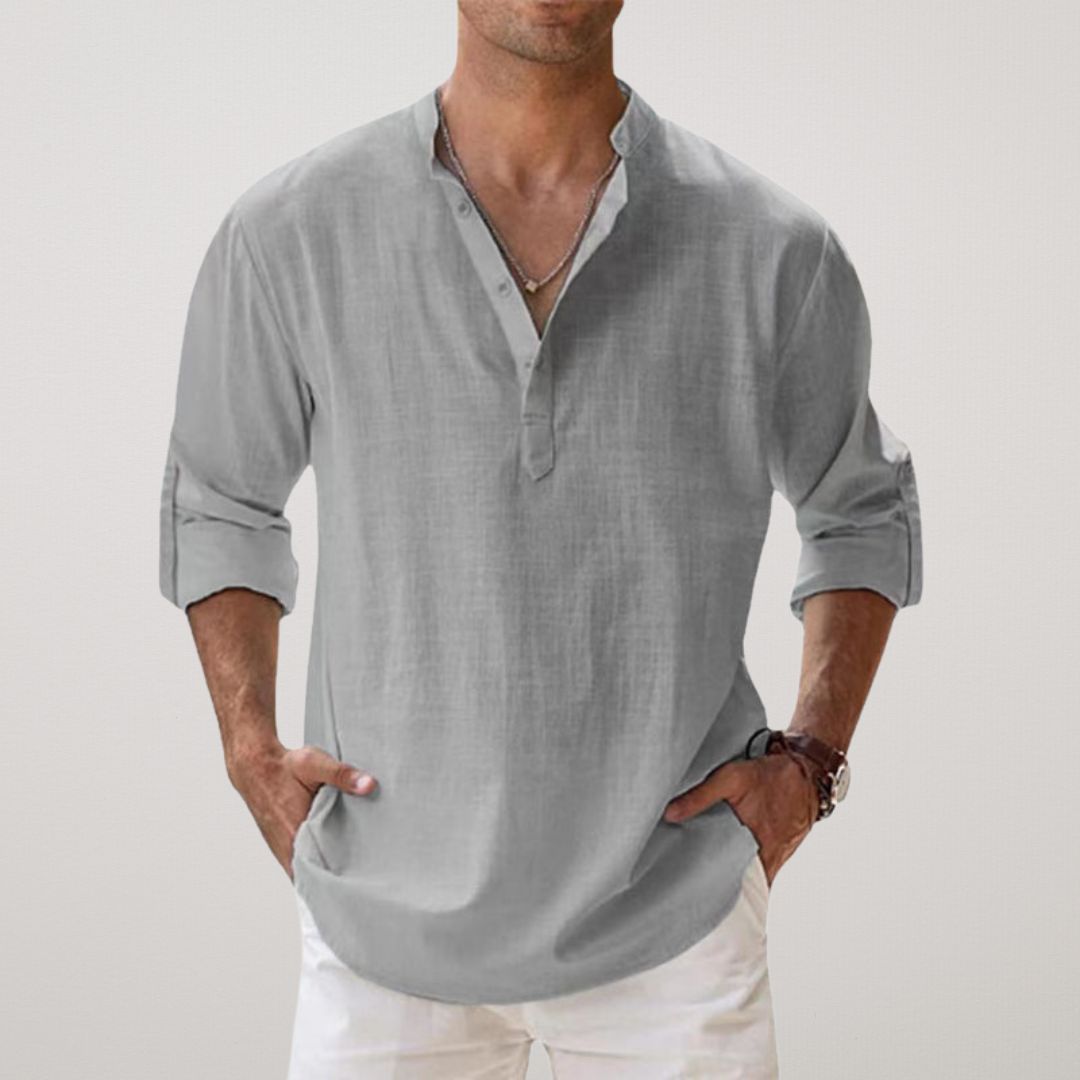 Camisa Henley de algodón efecto lino