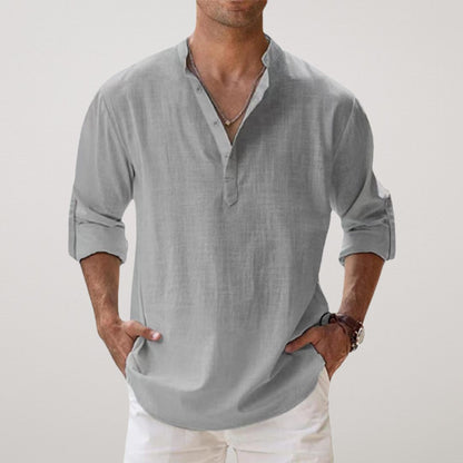 Camisa Henley de algodón efecto lino