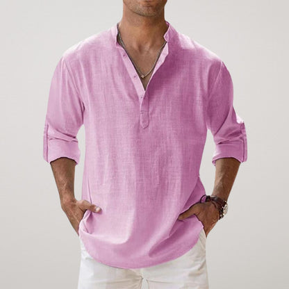 Camisa Henley de algodón efecto lino
