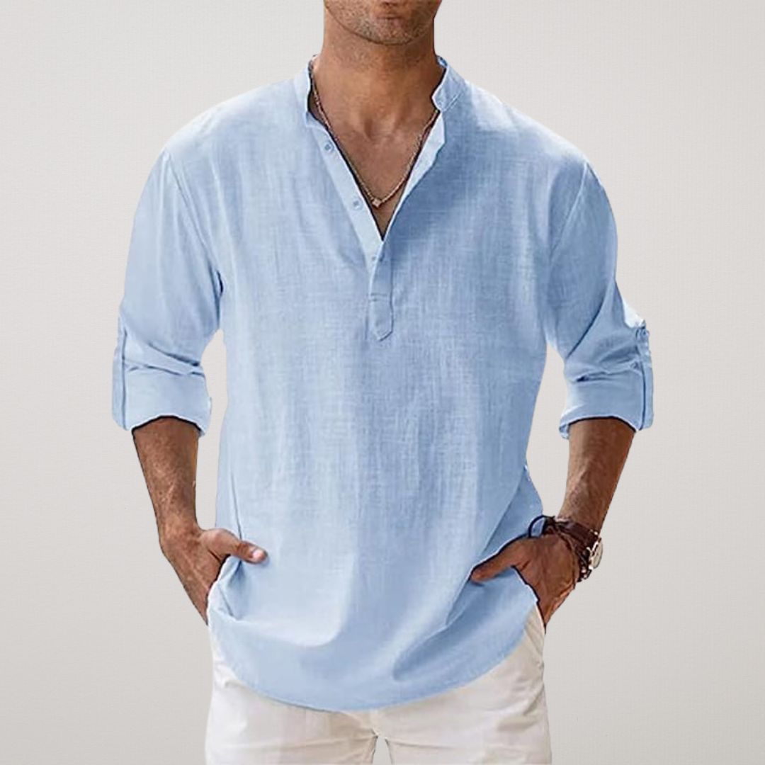 Camisa Henley de algodón efecto lino
