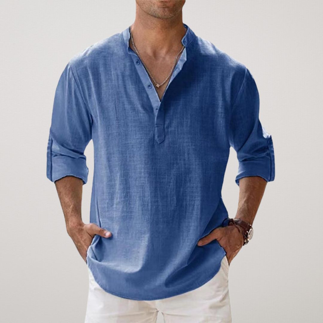 Camisa Henley de algodón efecto lino