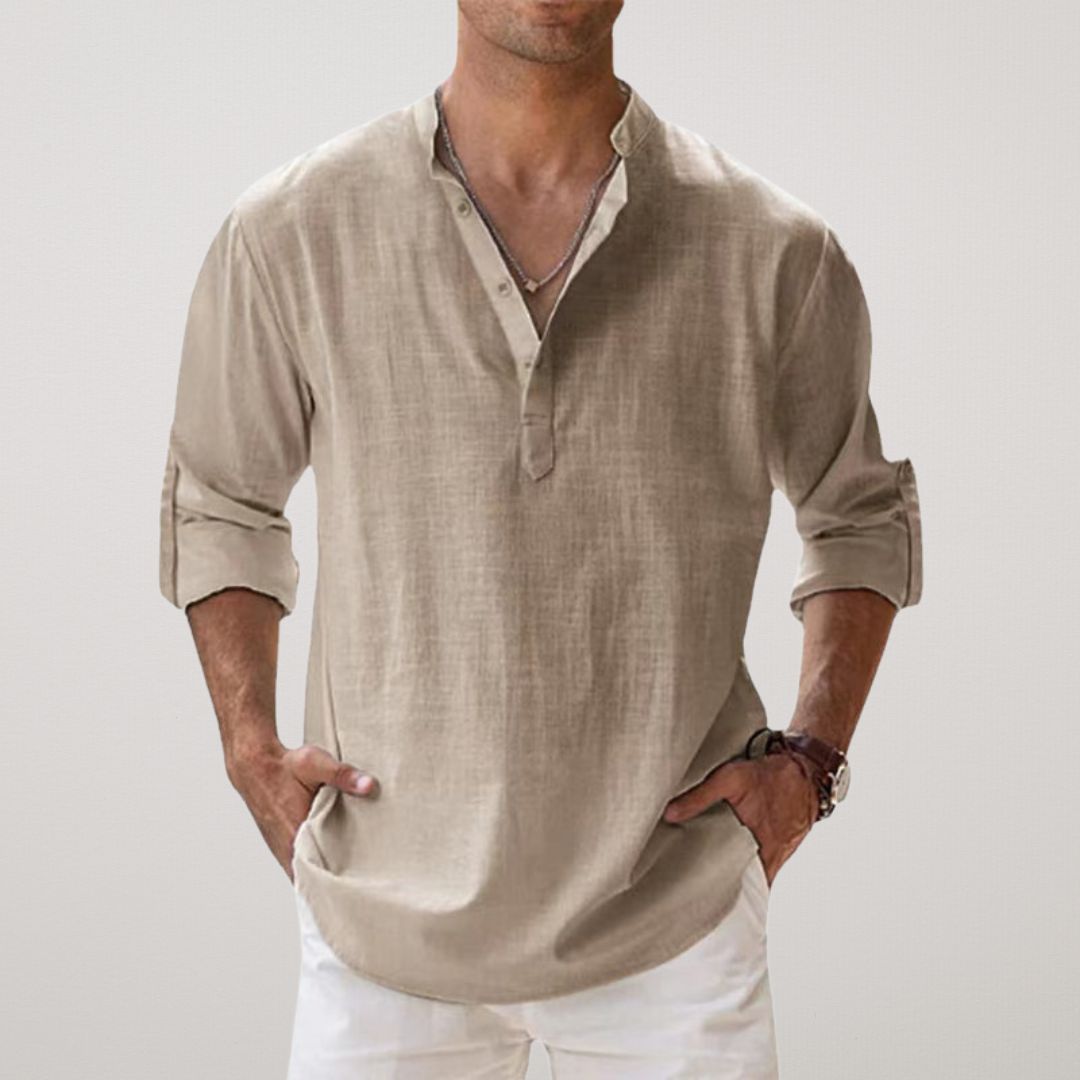 Camisa Henley de algodón efecto lino
