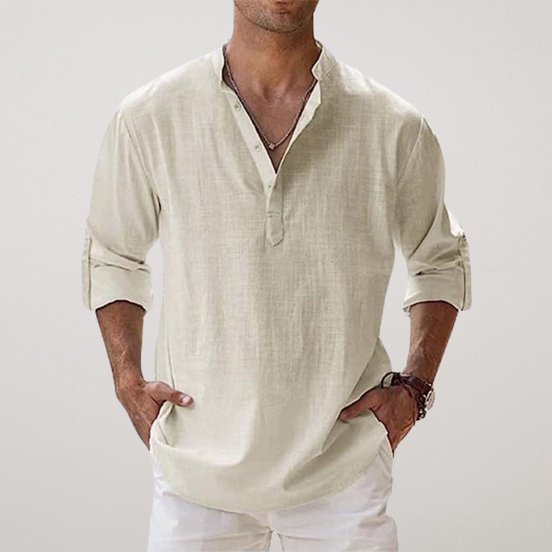 Camisa Henley de algodón efecto lino