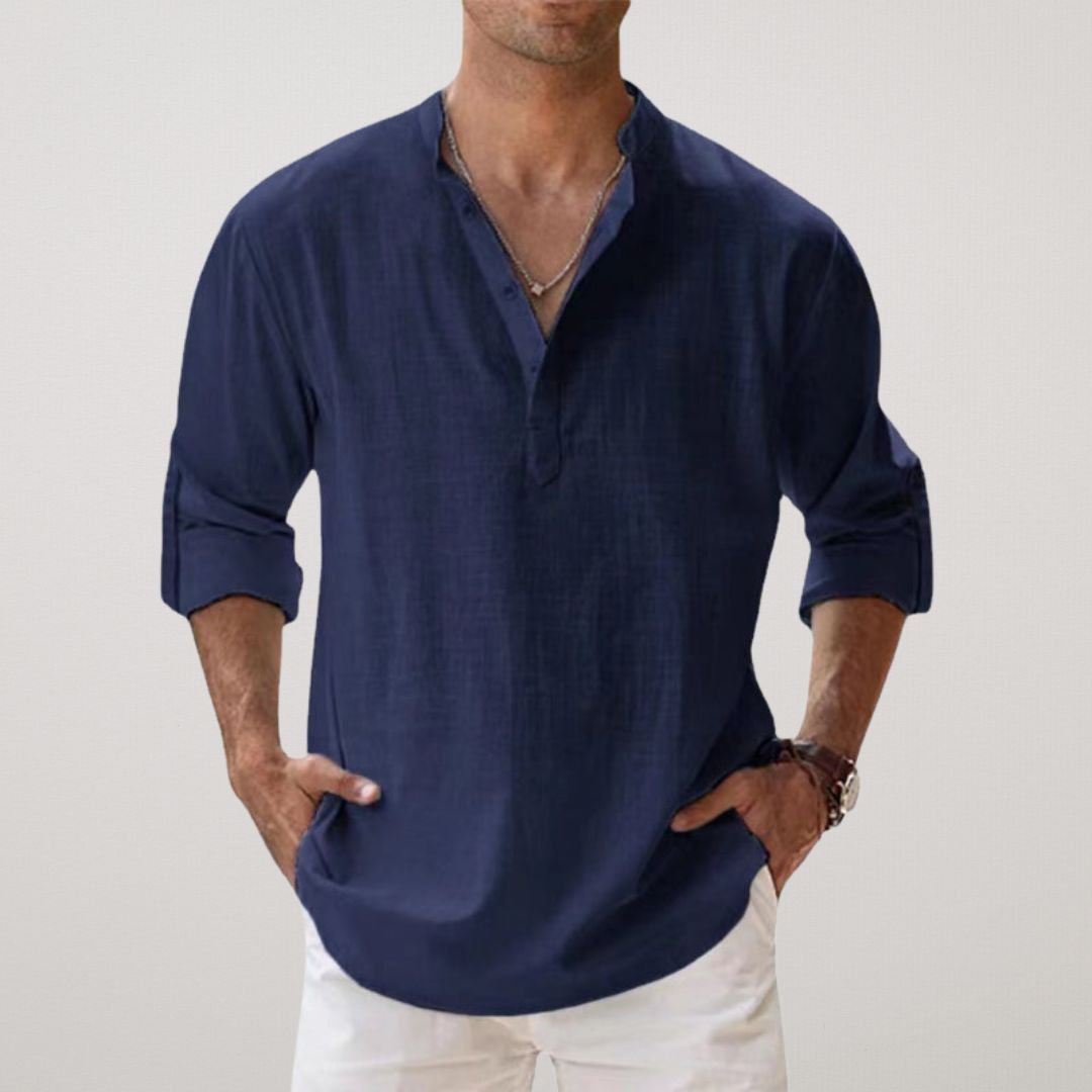 Camisa Henley de algodón efecto lino