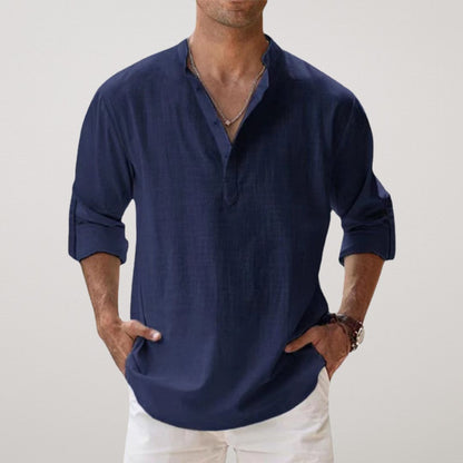 Camisa Henley de algodón efecto lino