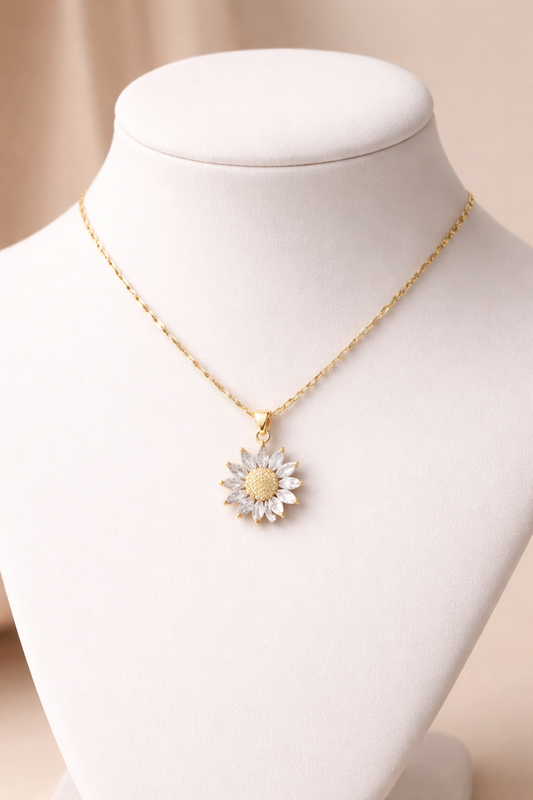 Collar de oro con girasol de cristal