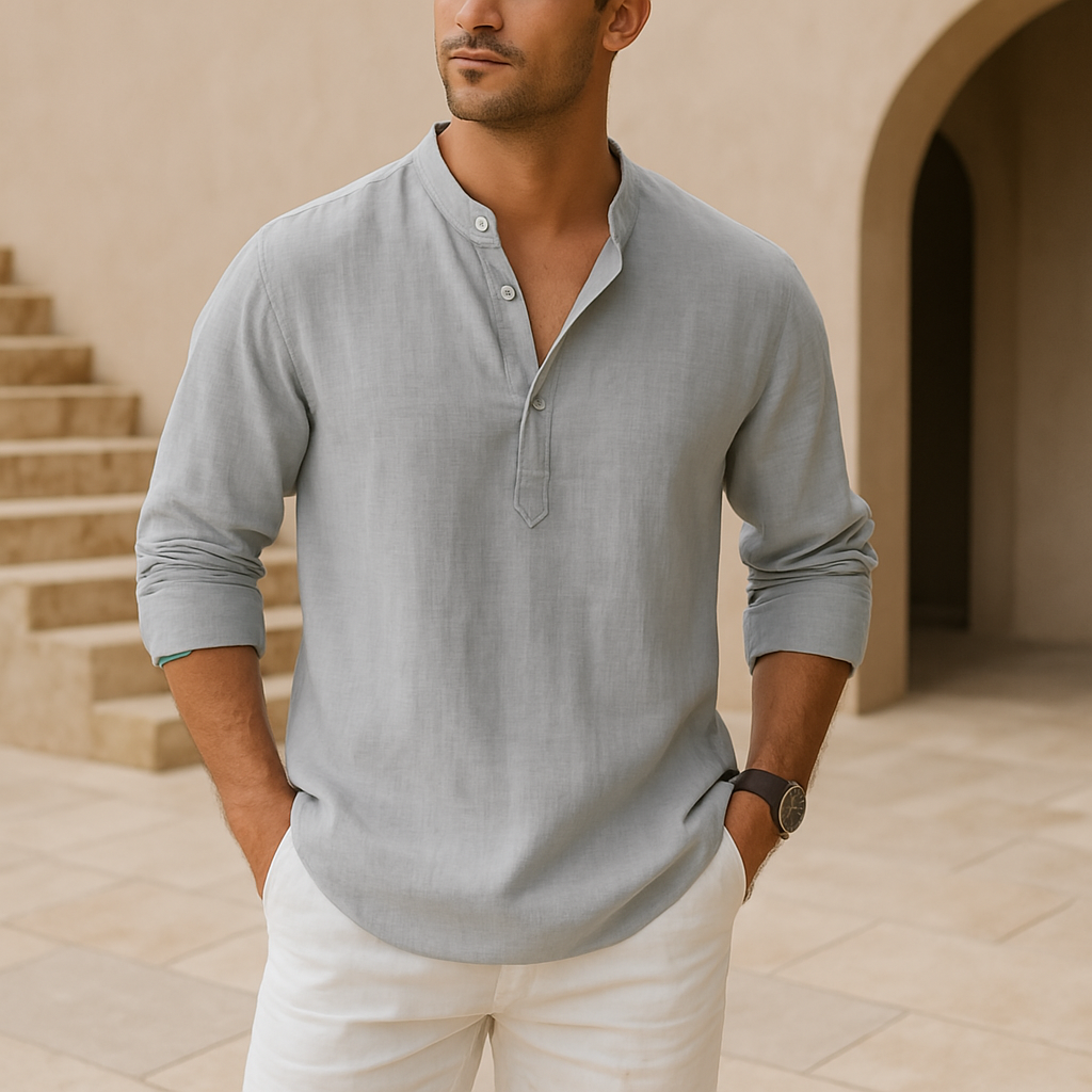 Camisa Henley de algodón efecto lino