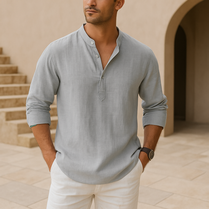Camisa Henley de algodón efecto lino