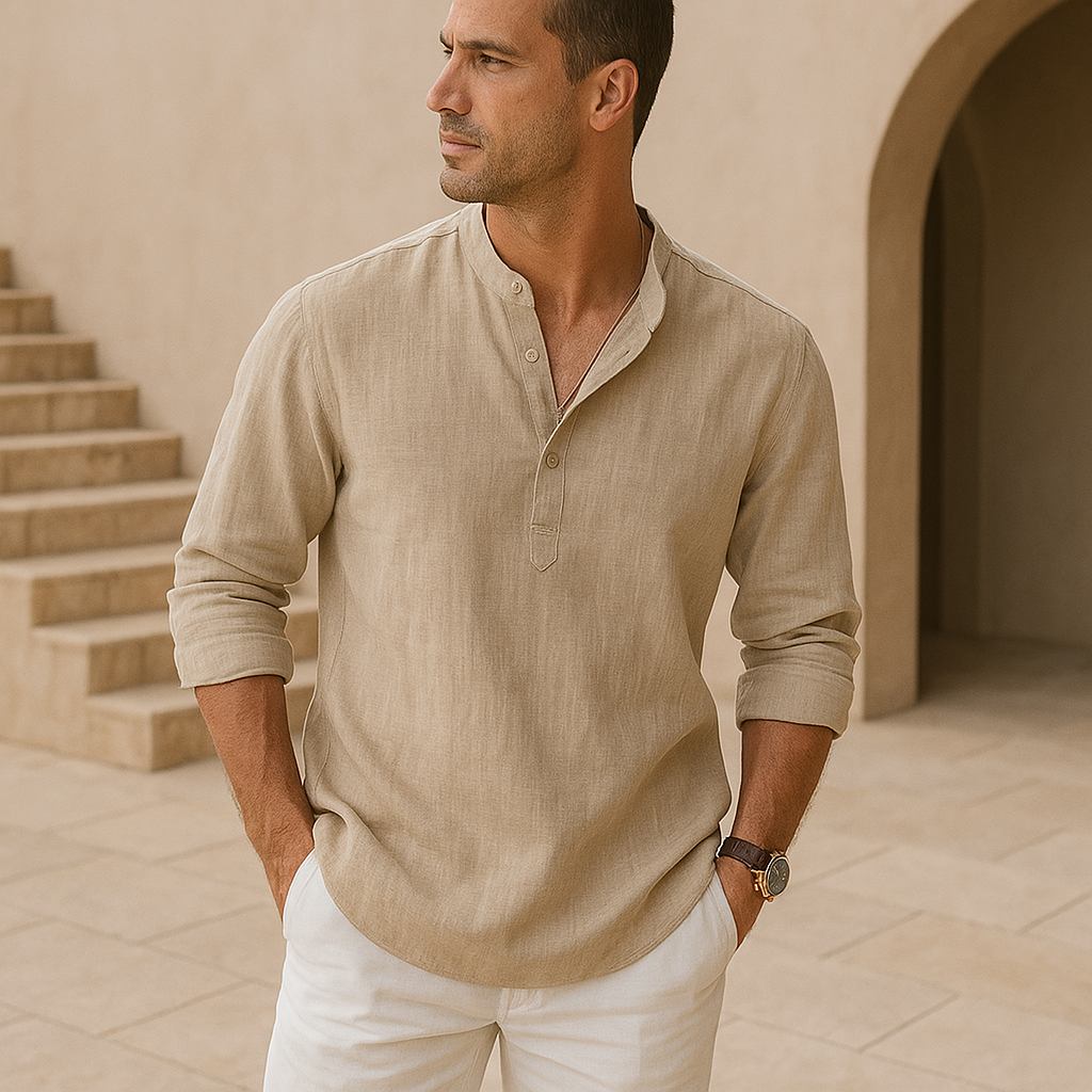 Camisa Henley de algodón efecto lino
