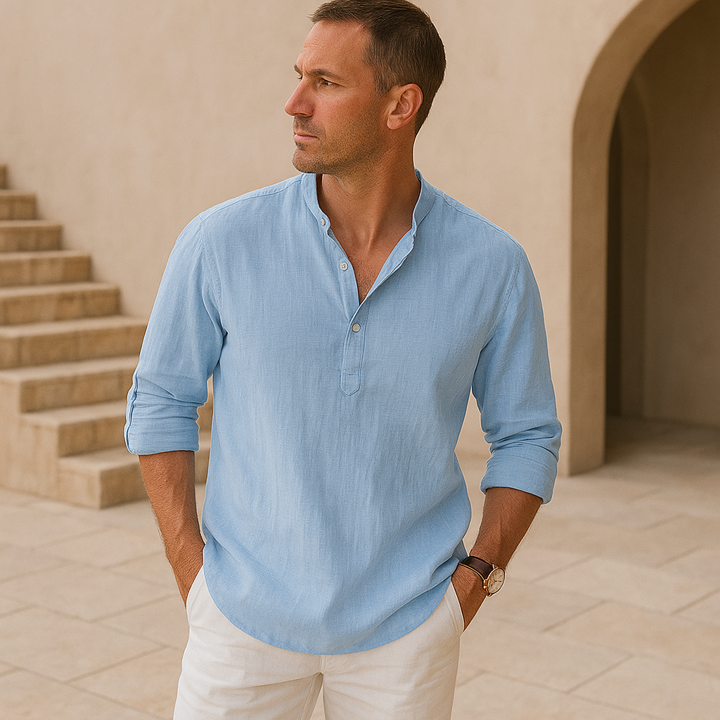 Camisa Henley de algodón efecto lino