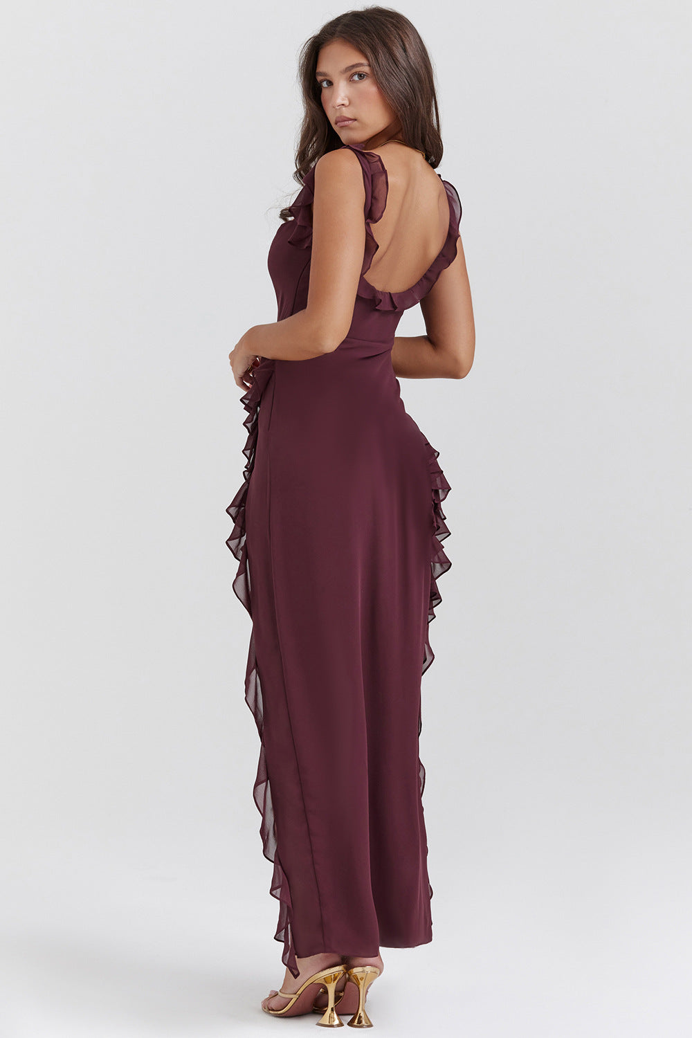 Vestido largo Amira – Ciruela oscuro