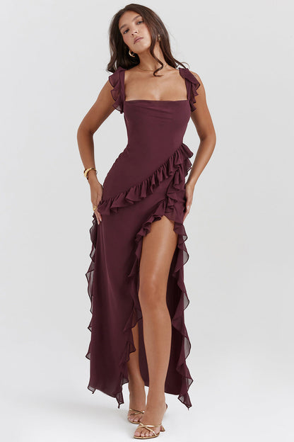Vestido largo Amira – Ciruela oscuro
