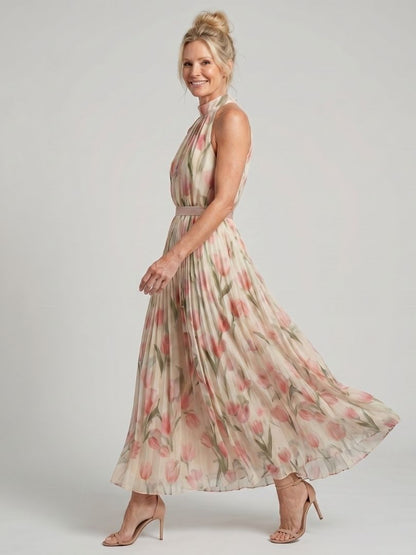 Vestido midi con escote halter floral