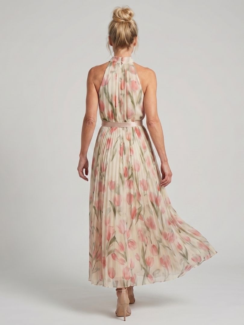 Vestido midi con escote halter floral