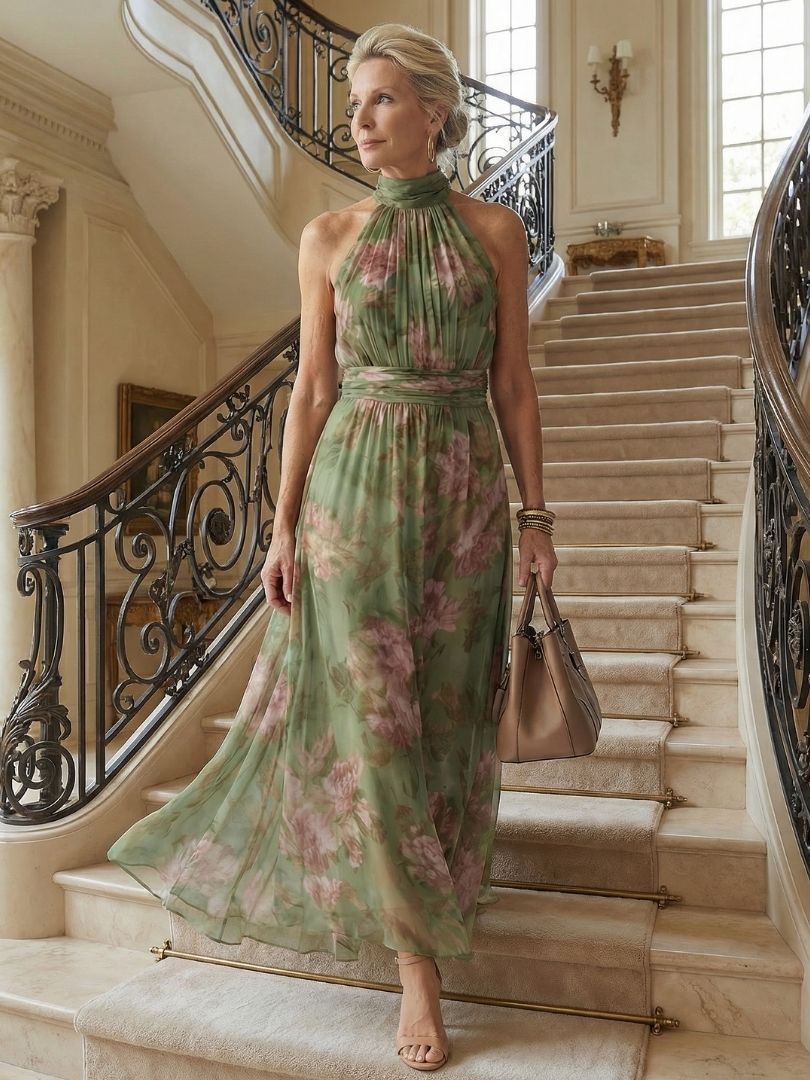 Vestido midi con cuello halter