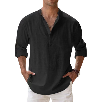 Camisa Henley de algodón efecto lino