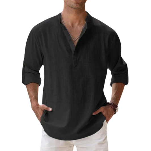 Camisa Henley de algodón efecto lino