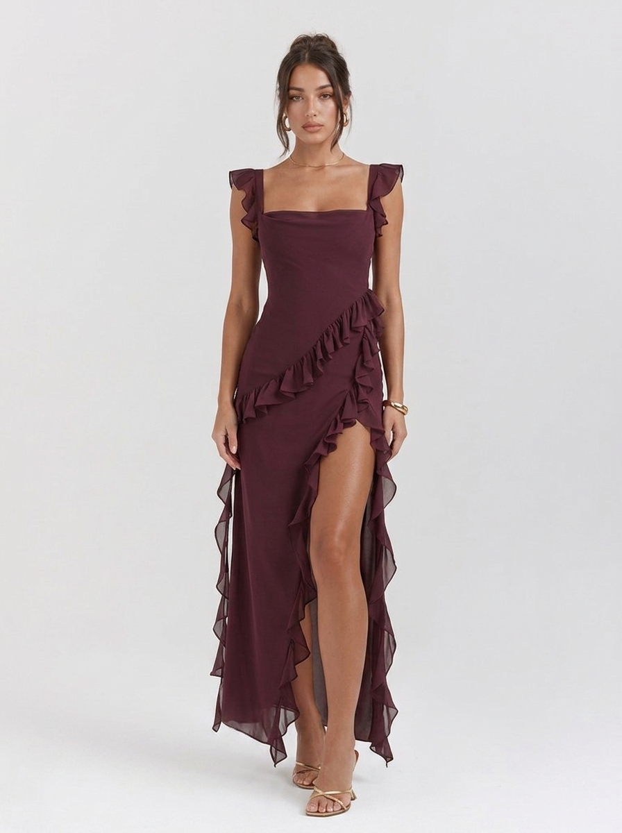 Vestido largo Amira – Ciruela oscuro