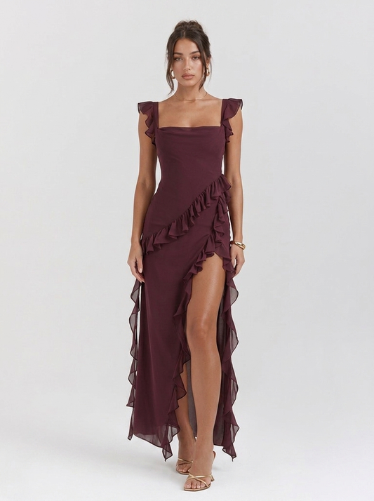 Vestido largo Amira – Ciruela oscuro